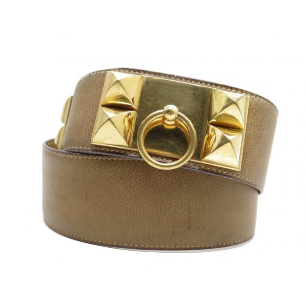 VINTAGE CEINTURE HERMES MEDOR COLLIER DE CHIEN T 76 EN CUIR GOLD DORE BELT 1730€