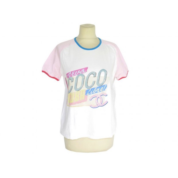 NEUF T-SHIRT CHANEL COCO CUBA LIBRE C55838 S 36 HAUT EN COTON BLANC COTTON TOP 