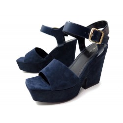NEUF CHAUSSURES CELINE SANDALES WEDGE SUEDE BLEU 
