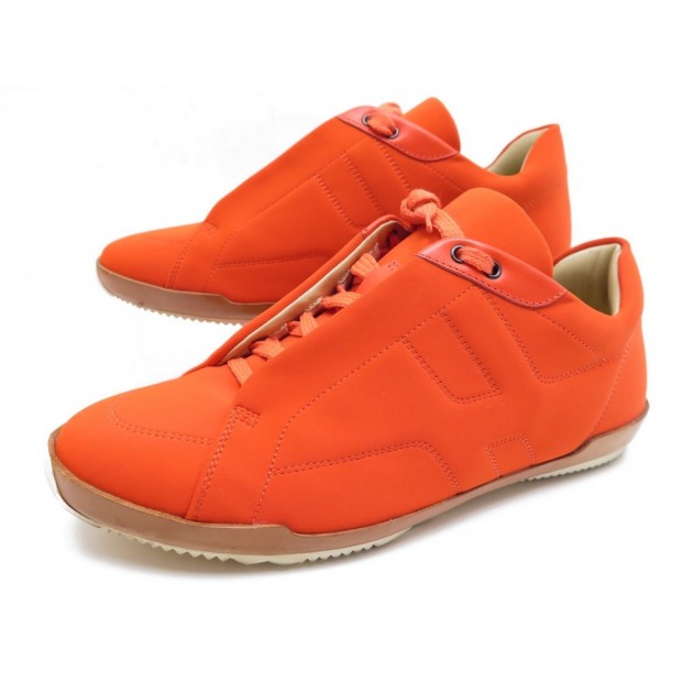 NEUF CHAUSSURES HERMES IMPULSE MOTIF H 38 BASKETS EN TOILE ORANGE SNEAKERS 600€