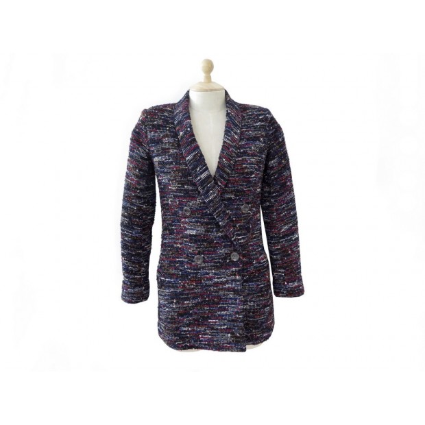 NEUF VESTE LONGUE CHANEL P51440 TAILLE 34 XS EN TWEED BLEU MANTEAU JACKET 4200€