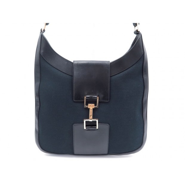 SAC A MAIN GUCCI JACKIE 0014129 TOILE CUIR NOIR BLEU LEATHER CANVAS PURSE 900€