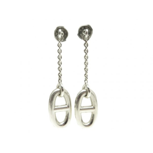 NEUF BOUCLES D'OREILLES HERMES FARANDOLE CHAINE D'ANCRE ARGENT 925 EARRINGS 480€