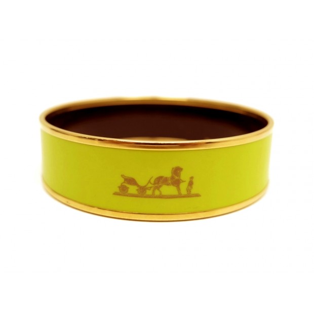 NEUF BRACELET HERMES CALECHE LARGE 19MM EN EMAIL IMPRIME 65MM JAUNE ENAMEL 480€