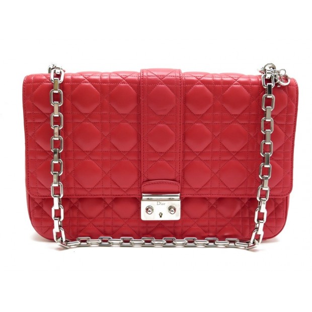 NEUF SAC A MAIN CHRISTIAN DIOR MISS LARGE 30CM EN CUIR CANNAGE ROUGE PURSE 2800€