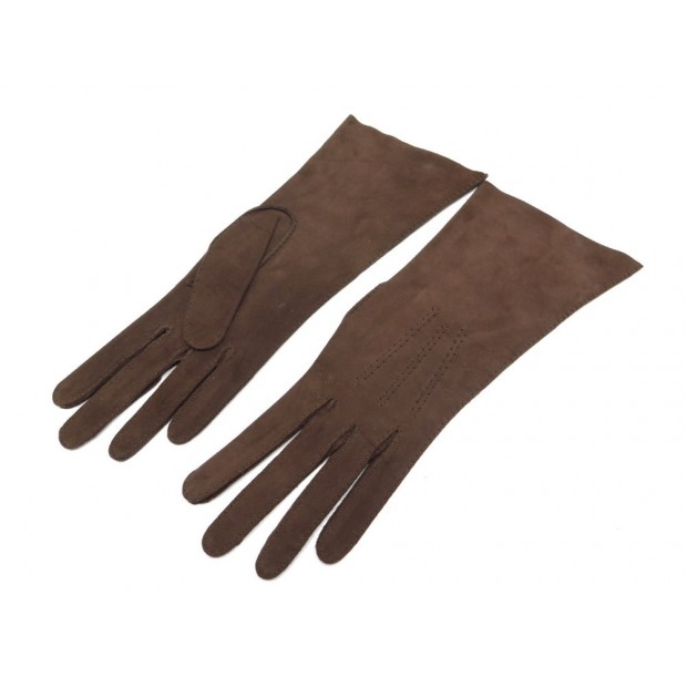 NEUF PAIRE DE GANTS HERMES T7 EN CUIR VELOURS D'ANTILOPE MARRON ANTELOPE GLOVES