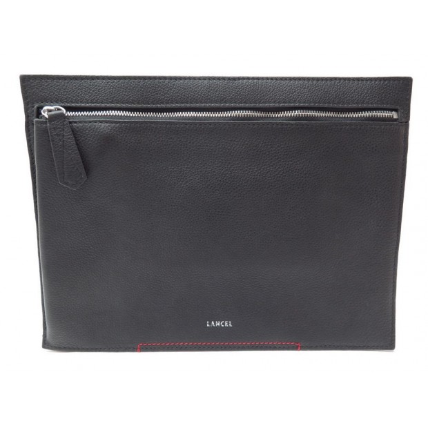 NEUF SAC POCHETTE A MAIN LANCEL EN CUIR GRAINE NOIR BLACK CLUTCH PURSE 250€