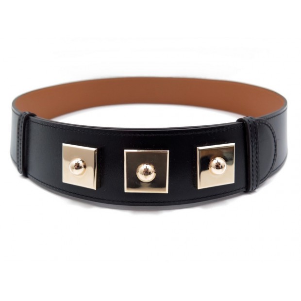 NEUF CEINTURE HERMES LARGE T 85 EN CUIR BOX NOIR CLOUS DORES + SAC SPIKE BELT