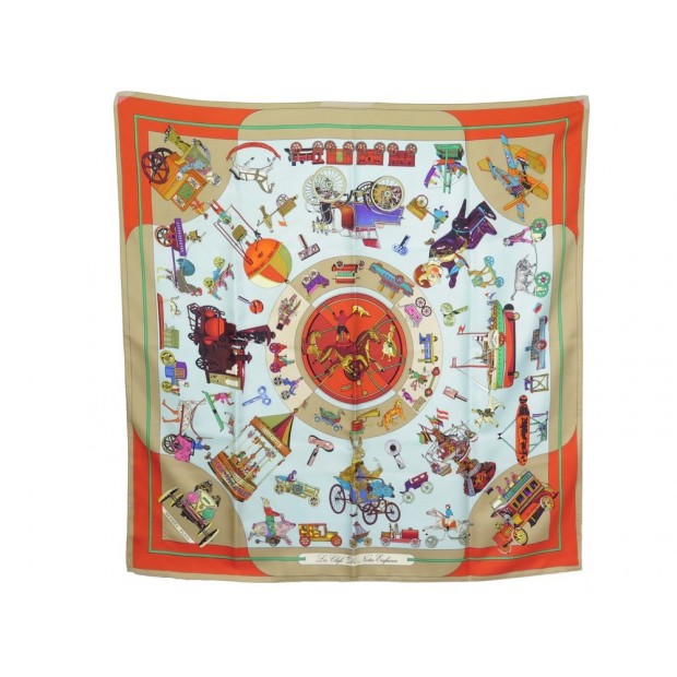 FOULARD HERMES LES CLEFS DE NOTRE ENFANCE EN SOIE TAUPE CARRE 90 CM SCARF 360€