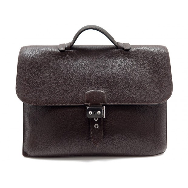 SERVIETTE HERMES SAC A DEPECHES CARTABLE CUIR TAURILLON MARRON BRIEFCASE 5800€