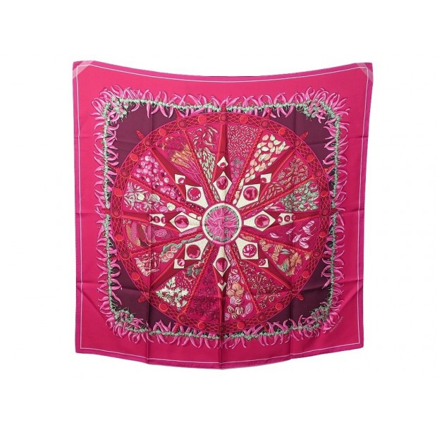 FOULARD HERMES AUX PAYS DES EPICES ANNIE FAIVRE CARRE SOIE ROSE SILK SCARF