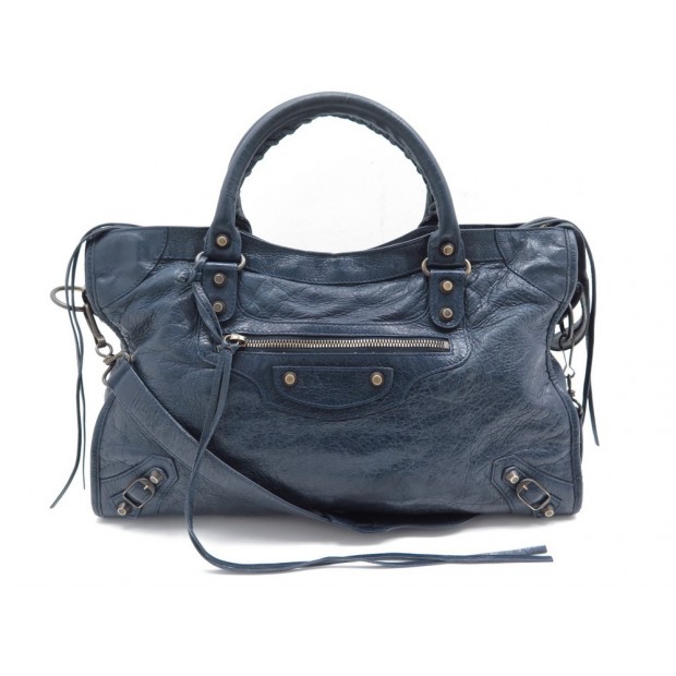 SAC A MAIN BALENCIAGA CLASSIC CITY MEDIUM 115748 CUIR BLEU HAND BAG PURSE 1560€