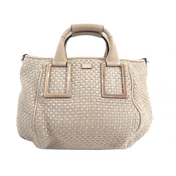 SAC A MAIN CHLOE ETHEL PM CABAS 39 CM EN TOILE ET CUIR BEIGE HAND BAG PURSE 800€