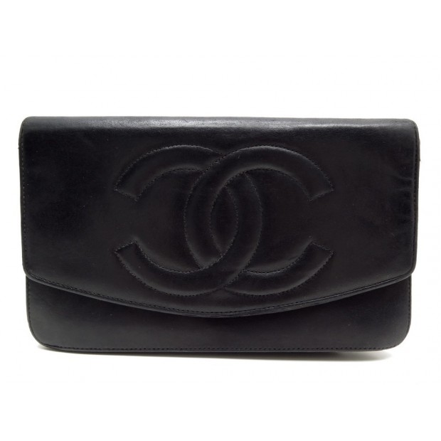 PORTEFEUILLE CHANEL LOGO CC EN CUIR NOIR PORTE CARTES MONNAIE WALLET 765€