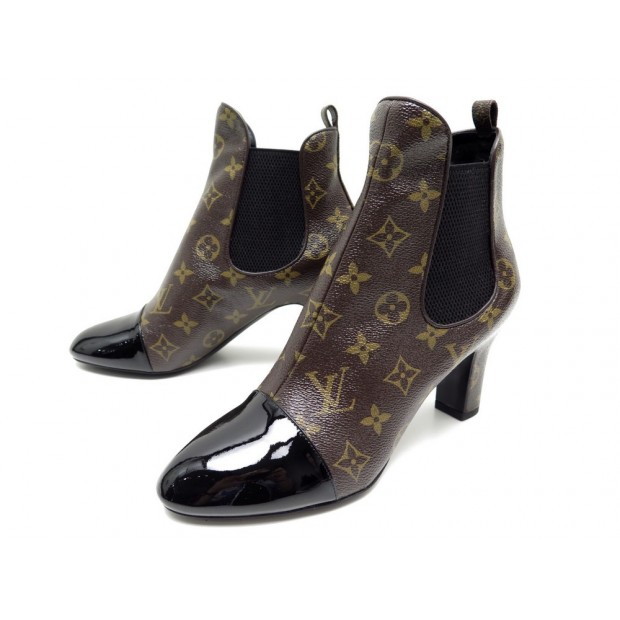 NEUF BOTTINES LOUIS VUITTON REVIVAL ANKLE BOOTS 39.5 EN TOILE MONOGRAM SHOE 900€