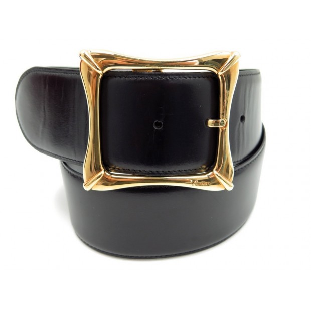 CEINTURE LARGE CARTIER BOUCLE DORE T 85 EN CUIR NOIR BLACK LEATHER BELT 430€