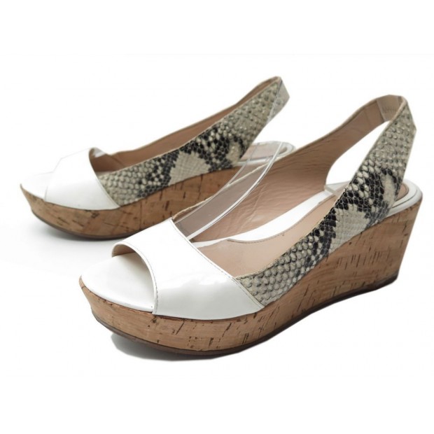 CHAUSSURES FENDI SANDALES A TALONS COMPENSES 37 IT 38 FR CUIR BLANC PYTHON 990€