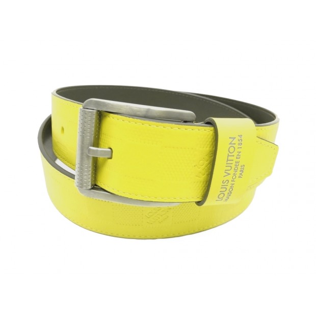 NEUF CEINTURE LOUIS VUITTON T 95 EN CUIR DAMIER INFINI JAUNE M9010T BELT 435€