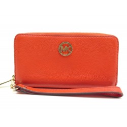 PORTEFEUILLE MICHAEL KORS FULTON LARGE 35F4GFTE3L EN CUIR GRAINE ORANGE 180€