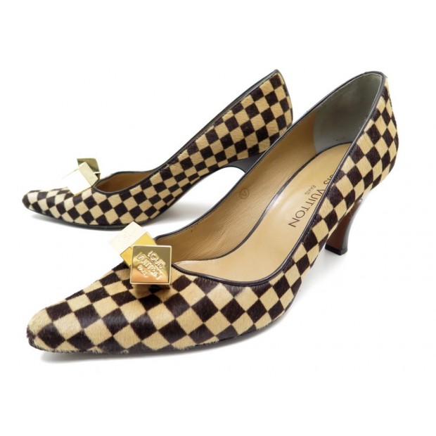 NEUF CHAUSSURES LOUIS VUITTON DAMIER 39.5 ESCARPINS EN CUIR POULAIN MARRON 800€