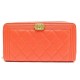 NEUF PORTEFEUILLE CHANEL BOY ZIPPE EN CUIR MATELASSE ORANGE CORAIL WALET 1040€