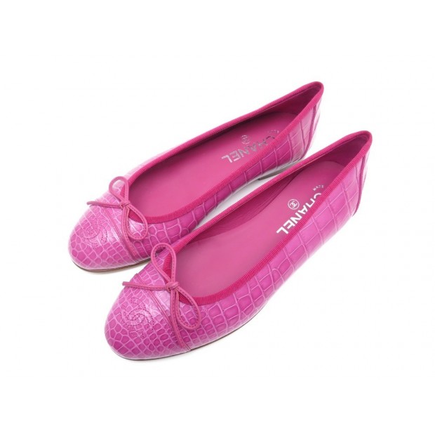 NEUF CHAUSSURES CHANEL BALLERINES G29910 38.5 CUIR CROCODILE ALIGATOR ROSE 5300€