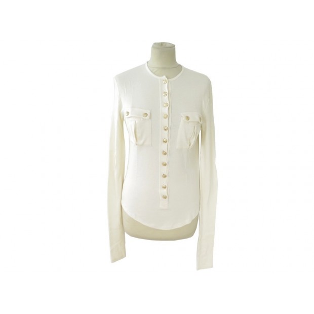 NEUF PULL PIERRE BALMAIN MANCHE LONGUE 8555 38 40 M EN CACHEMIRE BLANC 650€