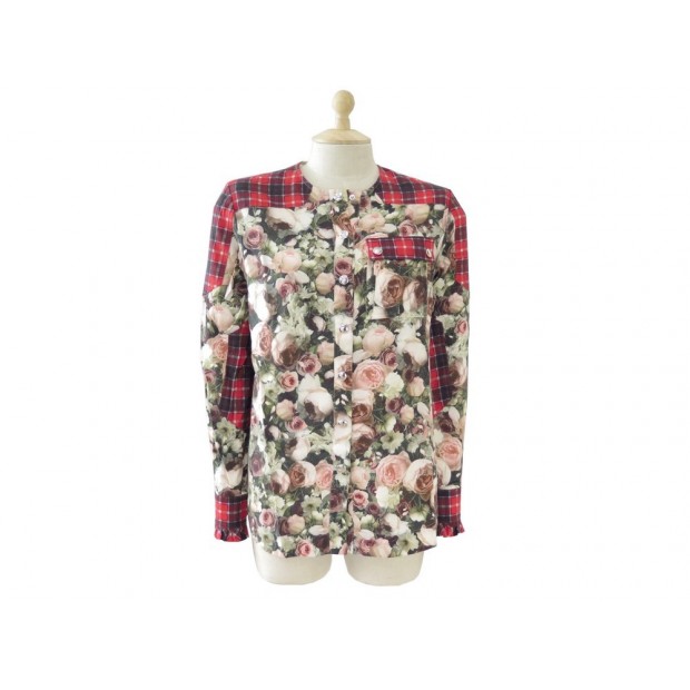 NEUF CHEMISE GIVENCHY FLEURS & CARREAUX T 36 S EN COTON & LAINE ROUGE SHIRT 850€