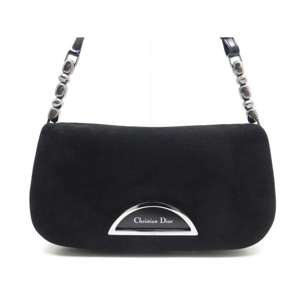 NEUF SAC CHRISTIAN DIOR PERLES VEAU VELOURS NOIR 