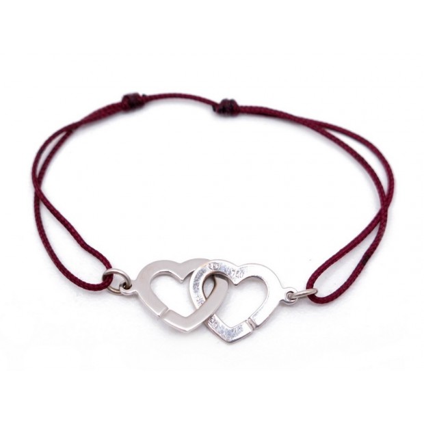 BRACELET DINH VAN DOUBLE COEUR R13 EN OR BLANC SUR CORDON BIJOU ECRIN JEWEL 690€