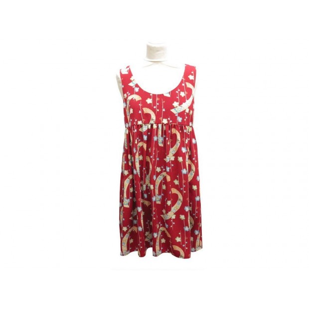 ROBE SAINT LAURENT 411996 T 38 M EN SOIE ROUGE IMPRIME RED SILK DRESS 2290€