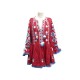 NEUF ROBE MARCH II 11 T 36 S EN LIN ROUGE & BLEU POMPON RED LINEN DRESS 715€