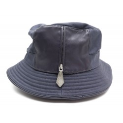 NEUF CHAPEAU HERMES OXYGENE 071019N T60 TIRETTE CUIR TOILE GRIS ARDOISE HAT 350€