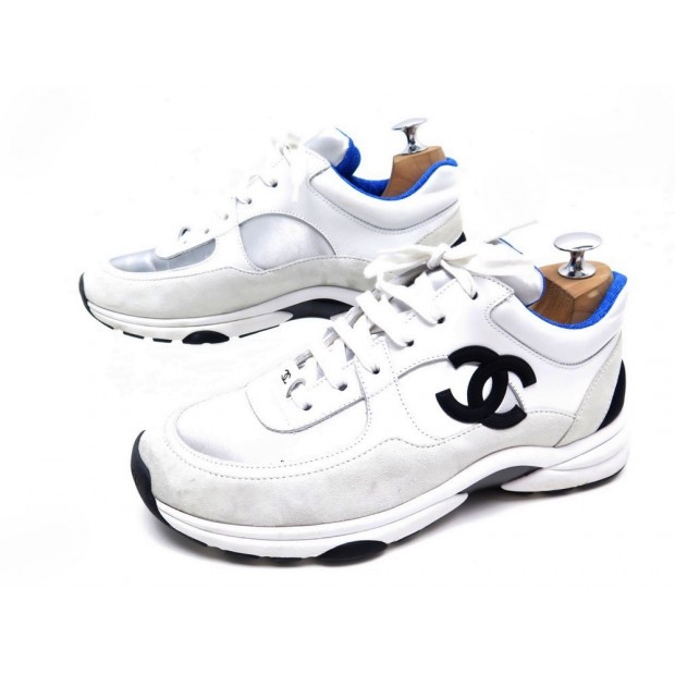 CHAUSSURES BASKETS CHANEL G33743 40 EN CUIR BLANC ET ARGENTE TENNIS SHOES 720€