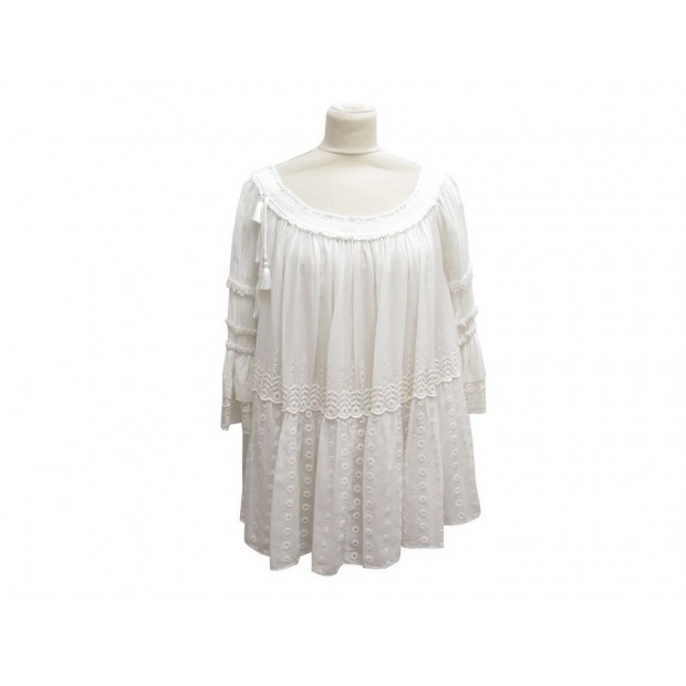 NEUF HAUT CHLOE BLOUSE MILK BRODERIE ANGLAISE 16SHT32 T40 M EN COTON BLANC 1490€