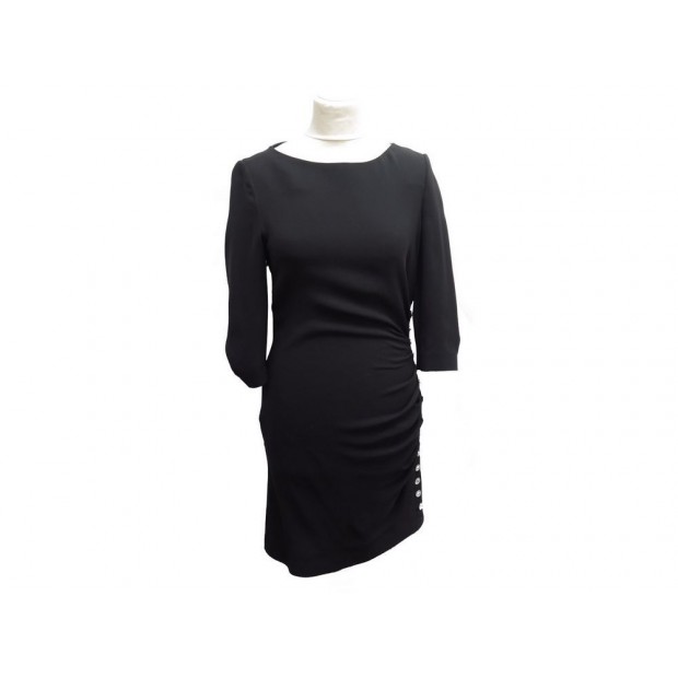 NEUF ROBE AZZARO KAITHLEEN EN SOIE NOIRE 38 BOUTONS STRASS