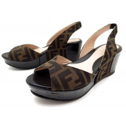 NEUF CHAUSSURES FENDI 8V3791 36 36.5 FR SANDALES EN TOILE MONOGRAMMEE SHOES 740€