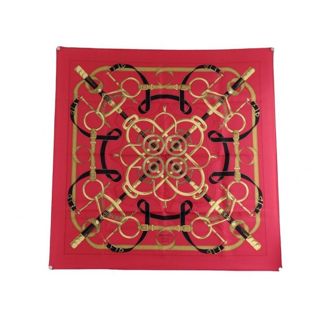 NEUF FOULARD HERMES EPERON D'OR EN SOIE ROUGE CARRE 90 CM SILK SCARF RED 360€