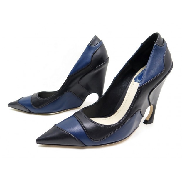 NEUF CHAUSSURES CHRISTIAN DIOR CHROMATIC 38 ESCARPINS CUIR BLEU PUMP BLUE 730€