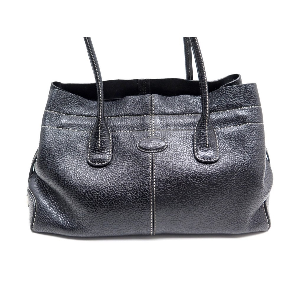 sac a main tod&#39;s cabas d bag en cuir graine noir tote