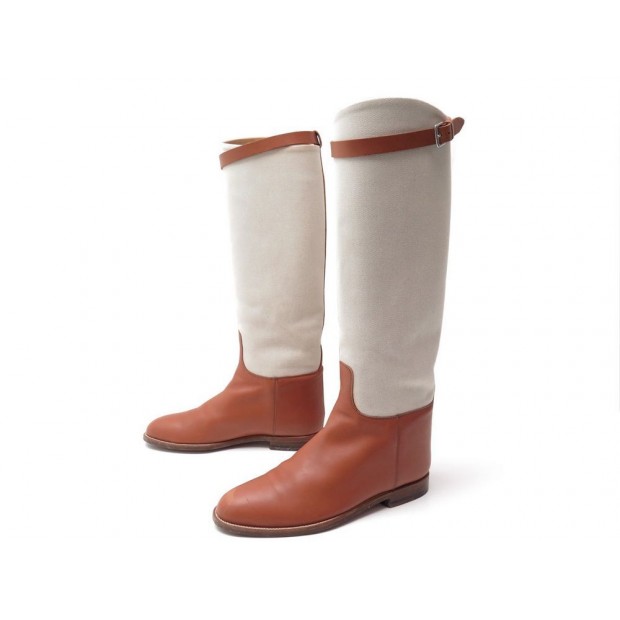 BOTTES HERMES TOILE ET CUIR 38 