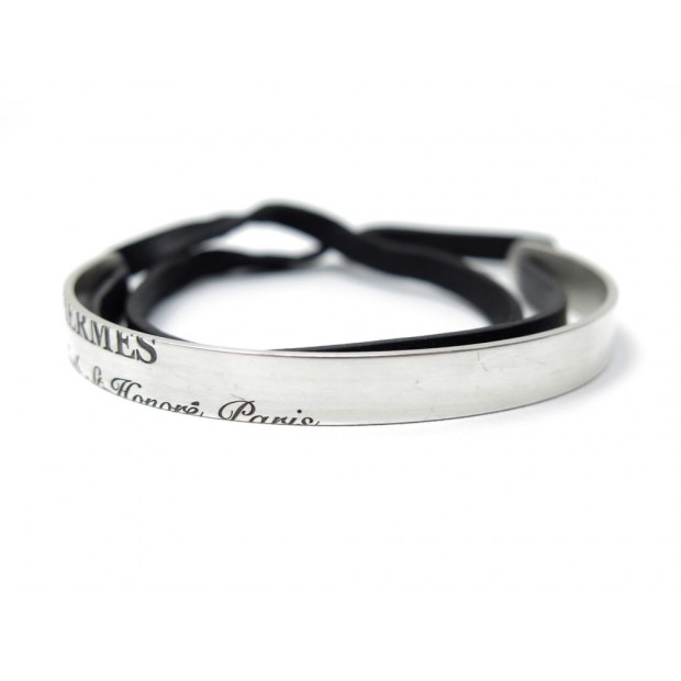 BRACELET HERMES CARTOUCHE T 16 CM EN ARGENT MASSIF 925 CUIR NOIR SAC SILVER 470€