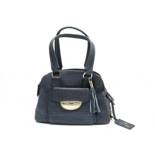 SAC A MAIN LANCEL ADJANI GM A03432 EN CUIR FACON CROCO BLEU NUIT HAND BAG 1250€