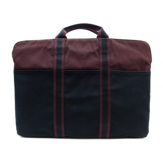 SAC HERMES PORTE DOCUMENT FOURRE TOUT TOILE COTON BORDEAUX DOCUMENT HOLDER 895€