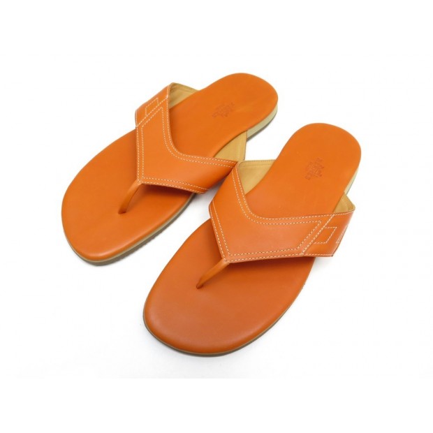 NEUF CHAUSSURES HERMES TONGS 43 EN CUIR ORANGE HOMMES SANDALES SAC SANDALS 490€