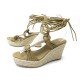 CHAUSSURES HERMES ESPADRILLES 38 SANDALES A TALONS COMPENSES CUIR KAKI 650€