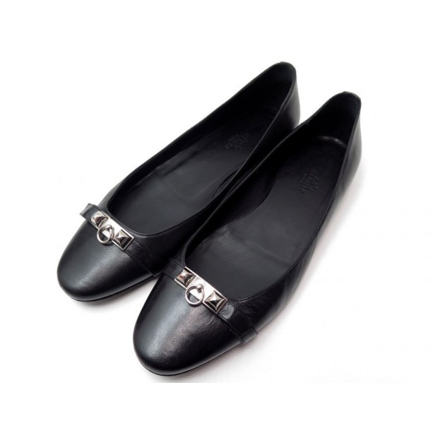 CHAUSSURES HERMES BALLERINES LIBERTY COLLIER DE CHIEN MEDOR 38 EN CUIR NOIR 590€