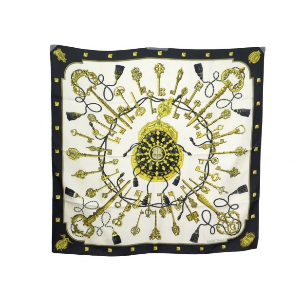 FOULARD HERMES LES CLEFS CLES BLANC CARRE EN SOIE SILK SCARF 