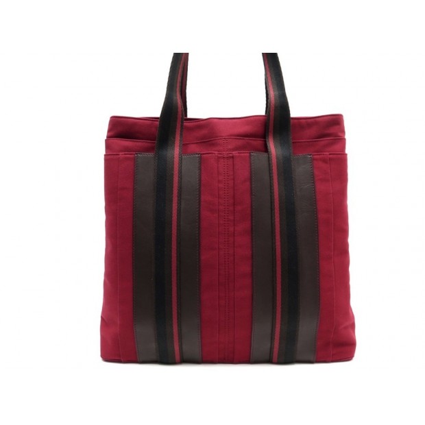 SAC A MAIN HERMES EN TOILE ROUGE & BANDES DE CUIR 