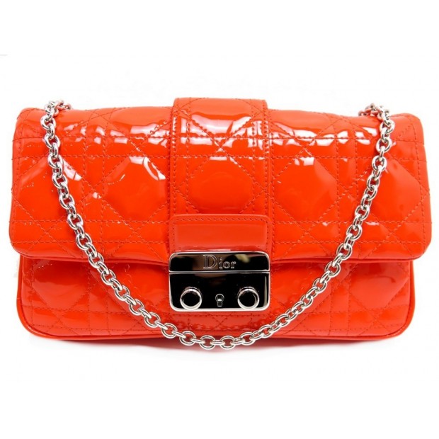 NEUF SAC A MAIN CHRISTIAN DIOR NEW LOCK BANDOULIERE CUIR VERNI ORANGE BAG